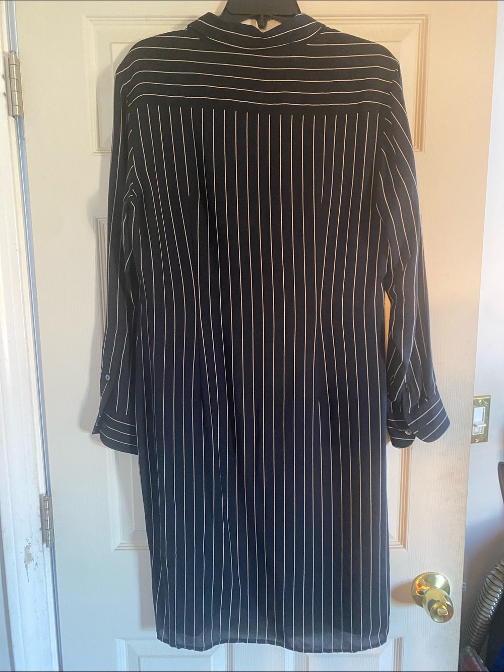 Lauren Ralph Lauren black and White Pinstripe Long-Sleeve Shirt Dress - Picture 3 of 5
